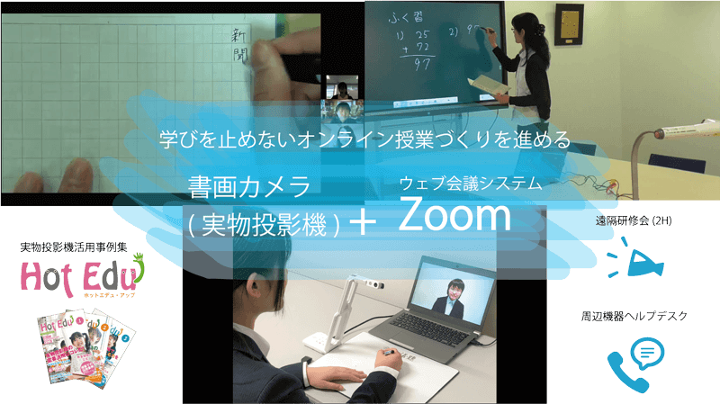 書画カメラと遠隔会議システムZoomのパッケージ